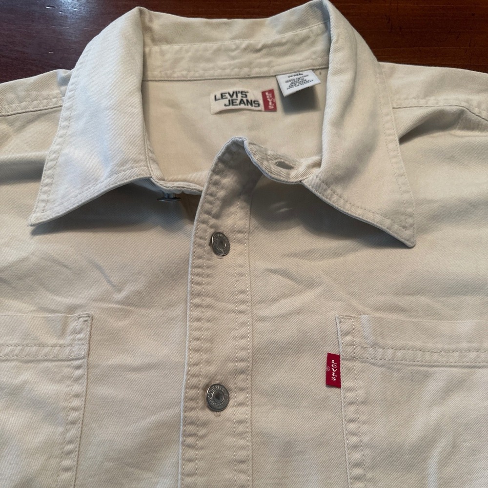 Levi's Button Down Shirt Mens XXL Beige Excellent Short Sleeve Cotton Twill